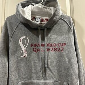 Fifa World Cup Qatar 2022 pullover Hoodie sweatshirt size XL grey/white ribbed